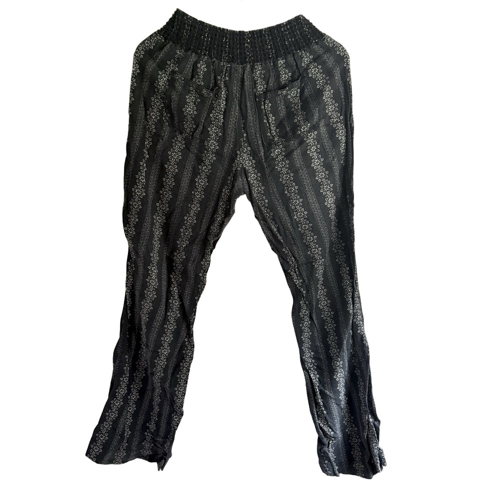 Rewash Linen Blend Boho Harem Pants Black Gray Print Women’s L